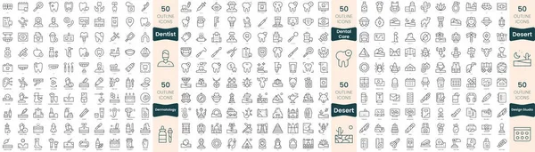 Paquete 300 Iconos Línea Delgada Este Conjunto Incluyen Cuidado Dental — Archivo Imágenes Vectoriales