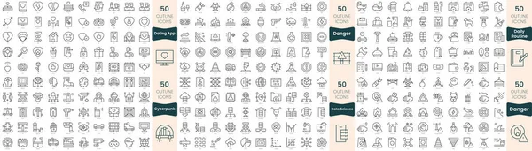 300 Иконок Тонкой Линии Набор Входят Киберпанк Повседневная Рутина Опасность — стоковый вектор