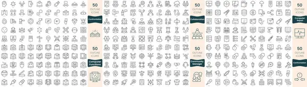 300 Иконок Тонкой Линии Набор Входят Сотрудничество Менеджер Сообщества Компьютерные — стоковый вектор