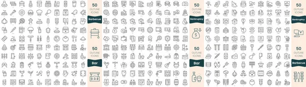 Paquete 300 Iconos Línea Delgada Este Conjunto Incluyen Bancarrota Bar — Archivo Imágenes Vectoriales