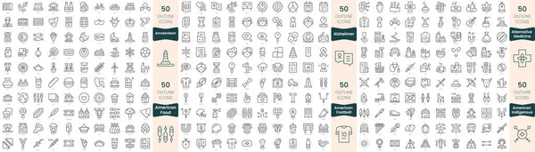 300 Иконок Тонкой Линии Набор Входят Альтернативная Медицина Альбиносы Фаст — стоковый вектор