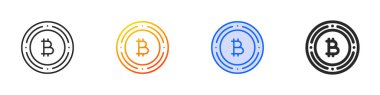 Bitcoins simgesi. İnce doğrusal, Gradyan, Mavi Vuruş ve Kalın Biçim Tasarımı Beyaz Arkaplanda İzole Edildi