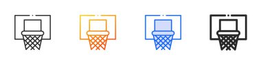 Basketbol potası ikonu. İnce doğrusal, Gradyan, Mavi Vuruş ve Kalın Tarz Tasarımı Beyaz Arkaplanda İzole Edilmiş