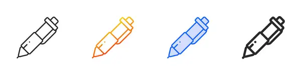 圆珠笔图标 白色背景下的细线 蓝色笔触和大胆的风格设计 — 图库矢量图片