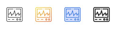 Kardiyogram simgesi. İnce doğrusal, Gradyan, Mavi Vuruş ve Kalın Biçim Tasarımı Beyaz Arkaplanda İzole Edildi