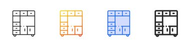 Dolap simgesi. İnce doğrusal, Gradyan, Mavi Vuruş ve Kalın Biçim Tasarımı Beyaz Arkaplanda İzole Edildi