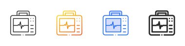 Defibrilatör simgesi. İnce doğrusal, Gradyan, Mavi Vuruş ve Kalın Biçim Tasarımı Beyaz Arkaplanda İzole Edildi