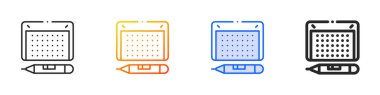 Grafik tablet simgesi. İnce doğrusal, Gradyan, Mavi Vuruş ve Kalın Biçim Tasarımı Beyaz Arkaplanda İzole Edildi