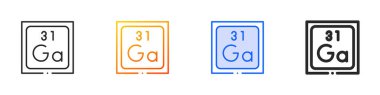 Galyum simgesi. İnce doğrusal, Gradyan, Mavi Vuruş ve Kalın Biçim Tasarımı Beyaz Arkaplanda İzole Edildi
