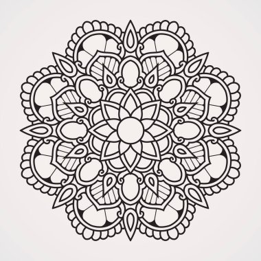 Dairesel çiçek mandala. Kınaya, dövmelere, fotoğraflara, boyama kitaplarına uygun. İslam, Hindu, Buda, Hindistan, Pakistan, Çin, Arap