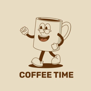 Klasik maskot kahve fincanları, kahve zamanı.