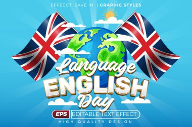 Düzenlenebilir 3d metin efekti İngilizce günü