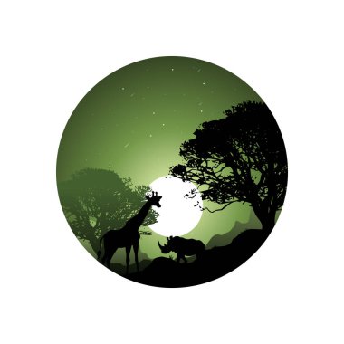 Vahşi hayvan hayatının siluet sanatı. Yeşil gecenin gölgeleri