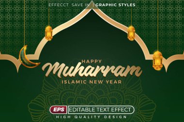 Düzenlenebilir 3D metin efekti Mutlu Muharram İslam Yılı