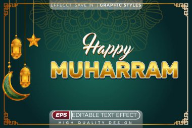 Düzenlenebilir 3d metin efekti mutlu muharram