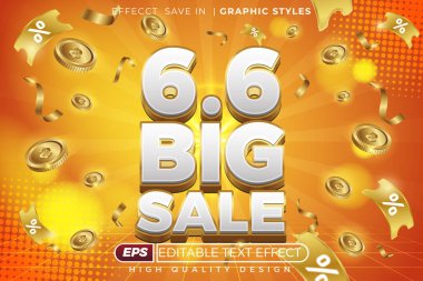 Düzenlenebilir 3D metin efekti 6.6 büyük satış