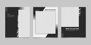 Yeni Moda Koleksiyonu için Minimalist Instagram Şablonları. Siyah ve Beyaz Sosyal Medya Düzenlemeleri
