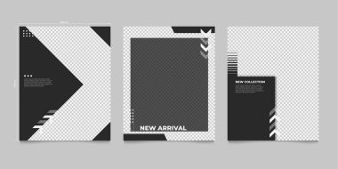 Yeni Moda Koleksiyonu için Minimalist Instagram Şablonları. Siyah ve Beyaz Sosyal Medya Düzenlemeleri