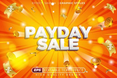 Düzenlenebilir 3D metin efekti maaş günü indirimi. sarı renk teması