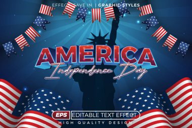 Düzenlenebilir 3D metin efekti Amerika 'nın bayrağıyla bağımsızlık günü