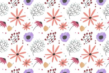 Güzel renkli çiçek desenleri. mor, kırmızı, turuncu