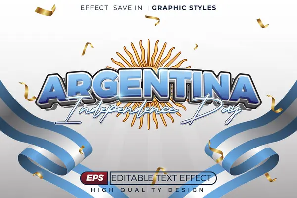 Bağımsızlık Günü tasarımında Arjantin metni ve konfetili kurdele yer alıyor, parlak bir arkaplanda kutlama grafiği oluşturuluyor