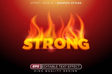Düzenlenebilir 3d vektör metin efekti ateş efektiyle güçlü