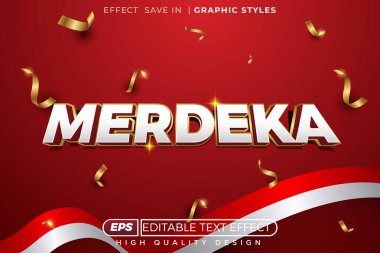 Endonezya bağımsızlık günü için düzenlenebilir 3d vektör metin efekti merdeka