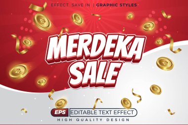 Mağaza tanıtımı için düzenlenebilir 3d vektör metin efekti merdeka satışı