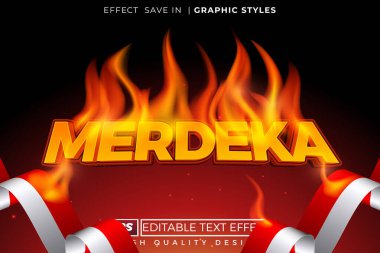 Düzenlenebilir 3d vektör metin efekti merdeka bağımsızlık günü için ateşle