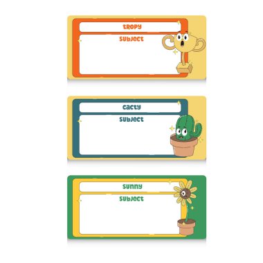 Çizgi film Karakteri İsim Etiketleri - Ganimet, Kaktüs ve Ayçiçeği Tasarımı