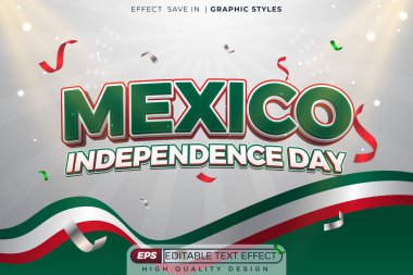 Düzenlenebilir 3d vektör metin efekti Meksika bağımsızlık günü konfeti ve poster tasarımı için bayrak ile