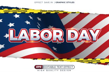 İşçi Günü 3d Düzenlenebilir Metin Efekti, ABD Amerikan Bayrağı İnşaat Teybi Tatil Tasarımı