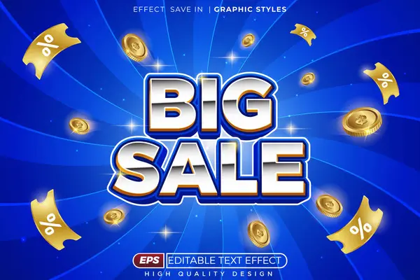Düzenlenebilir 3D kalın metin efekti büyük satış madeni para ve poster şablonu makbuzu