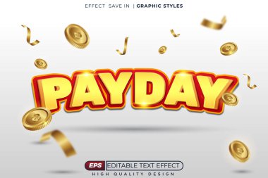 Pankart ve poster tasarımı için izole zemin üzerinde madeni para ve konfeti ile düzenlenebilir 3d ödeme günü metin efekti