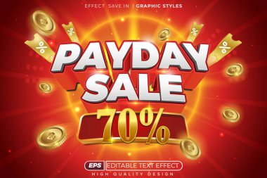 Düzenlenebilir 3d vektör etkisi maaş günü indirimi% 70 promosyon poster şablonu için madeni parayla