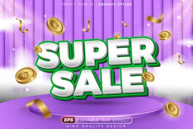 Düzenlenebilir 3d vektör efekti poster tasarımı için mor arkaplan ile süper satış