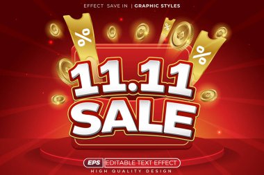 Düzenlenebilir 3d vektör metin efekti 11.11 indirimli satıştır