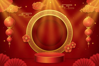 Geleneksel fener ve çiçekli Çince arka plan