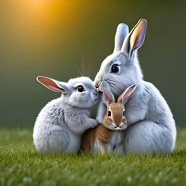 兔妈妈带孩子的照片 — 图库照片