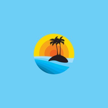 gün batımı ikon vektör tasarımı çizim şablonu, plaj illüstrasyon tasarımı