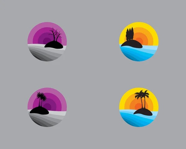 日落图标矢量设计模板 海滩插图设计 — 图库矢量图片