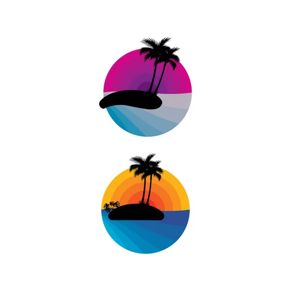 日落图标矢量设计模板 海滩插图设计 — 图库矢量图片