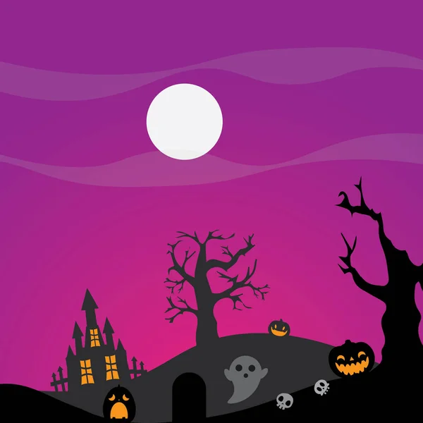 Векторный Фон Сцены Ночь Хэллоуина — стоковый вектор