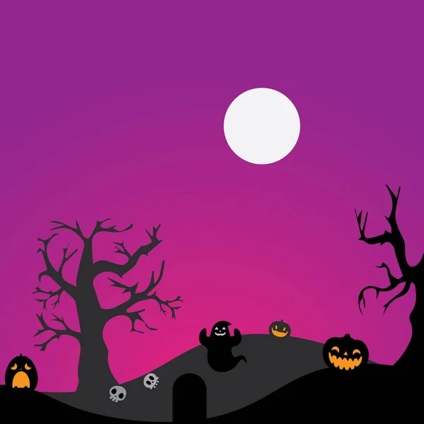 Halloween Noite Cena Vetor Fundo — Vetor de Stock