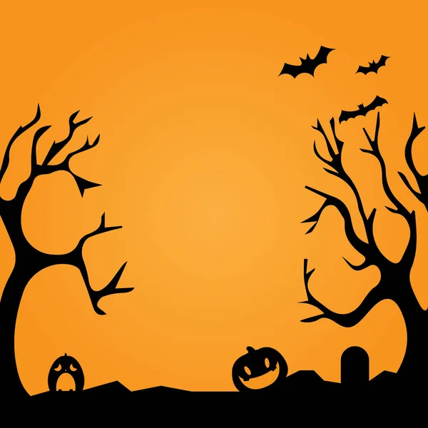 Sfondo Halloween Zucche Alberi Terra Illustrazione Vettoriale Passi — Vettoriale Stock