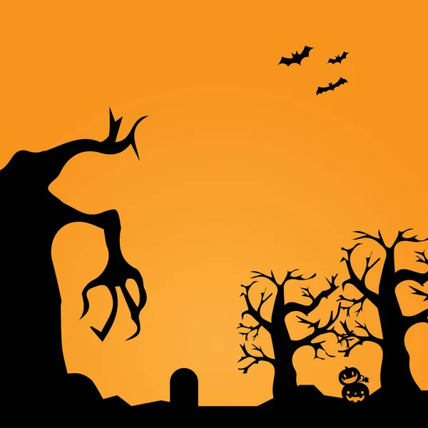 Halloween Bakgrund Pumpor Och Träd Marken Vektorillustration Eps — Stock vektor