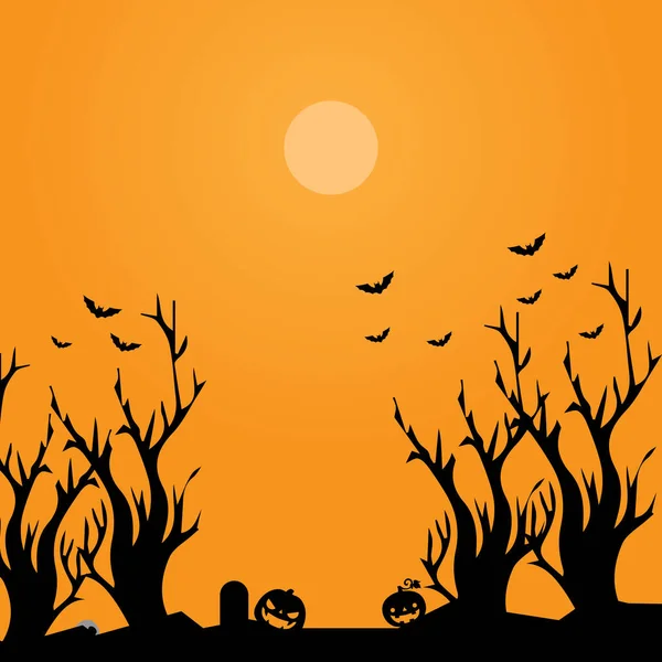 Halloween Achtergrond Pompoenen Bomen Grond Vectorillustratie Voor Personen — Stockvector