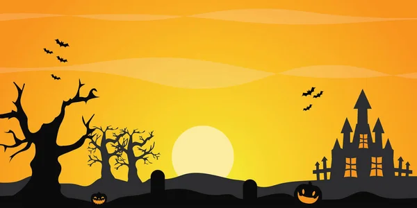 Halloween Bakgrund Pumpor Och Träd Marken Vektorillustration Eps — Stock vektor