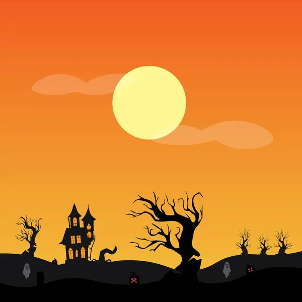 Хэллоуин Окружении Леса Замка Вектор Eps — стоковый вектор